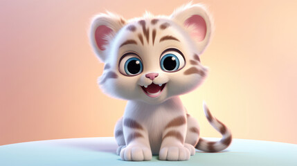 Realistic 3d render of a happy,  furry and cute baby Bengal smiling with big eyes looking strainght