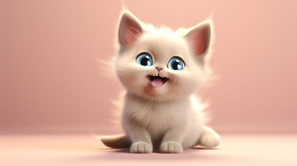 Fototapeta na wymiar Realistic 3d render of a happy, furry and cute baby Birman smiling with big eyes looking strainght