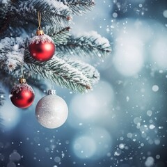 Fototapeta na wymiar pine tree decorated with christmas balls, winter, AI generativeAI 