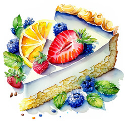 Tarta z owocami ilustracja - obrazy, fototapety, plakaty