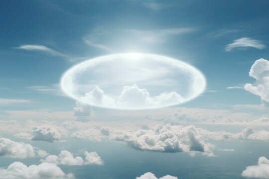 A circular, pale cloud floating against the sky. Generative AI