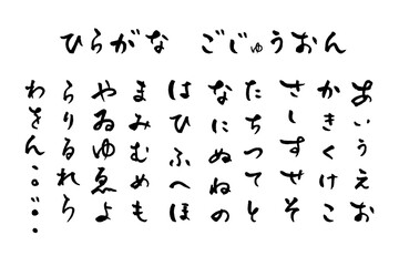 筆で書いたひらがなの50音