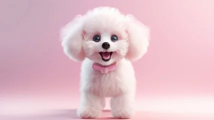 Foto op Plexiglas Realistic 3d render of a happy,  furry and cute baby Poodle smiling with big eyes looking strainght © basketman23