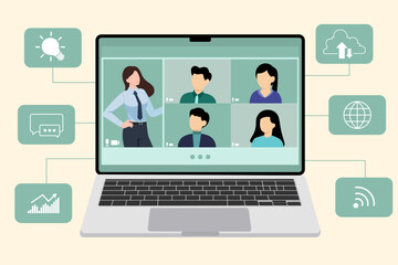 Businessmen talking on video conference, people connecting together, learning or meeting online with teleconference, Remote work, Work from home, vector illustration