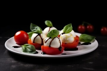 Italian mozzarella with basil and tomatoes in a cheese assortment. Generative AI