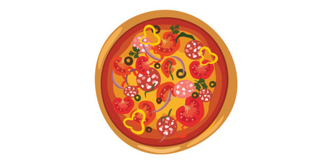 Top View Fresh Pizza With Tomato Vector Image.
