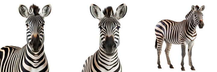 Collection of zebras isolated on white background - obrazy, fototapety, plakaty
