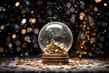 Fototapeta na wymiar A snow globe with coins inside.