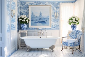 A vintage-inspired bathroom with a classic clawfoot tub