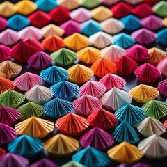 Origami Artistry: Colorful Rows of Mesmerizing Folded Cones