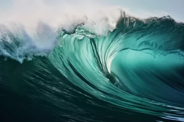 Fotobehang Extreme close up of thrashing emerald ocean waves. © Moinul