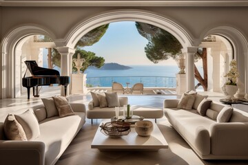 A cozy and well-furnished living room with a grand piano as the centerpiece