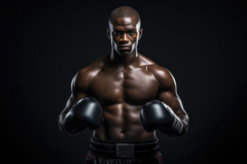 Fototapeta na wymiar A male boxer with gloves striking a dynamic pose for a photo