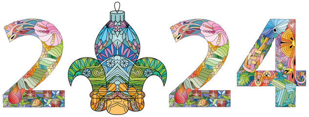 2024 number design with Christmas ball. Cute vector Illustration for decoration