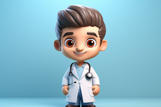 3D Illustration of cute male doctor with stethoscope kawaii vector cartoon character design