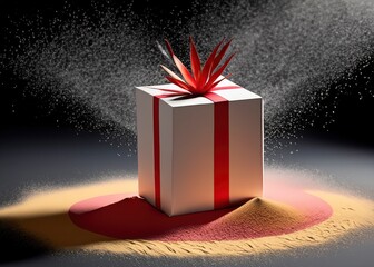 A Christmas package with a red abstract blossom