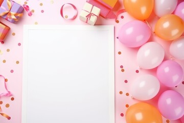 Birthday background with a balloons, gift boxes and a copy space. AI generative