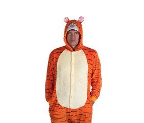 funny man in a tiger costume
