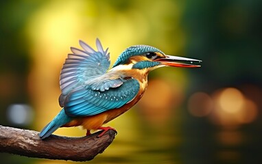 The common kingfisher wetlands bird colored feathers from different birds.