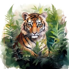 Watercolor Tiger for kids.