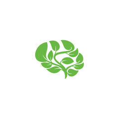 Brain logo with leaf concept 