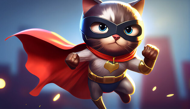 Cute Cartoon Cat Superhero with super high quality