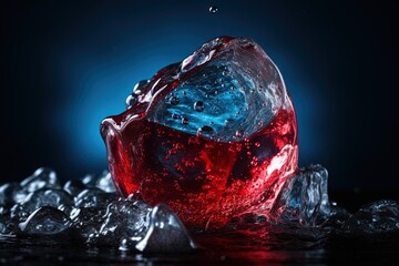 Red heart hot ice cube splash.
