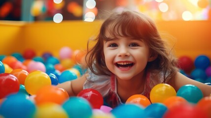 Fototapeta na wymiar little girl playing in a ball pit