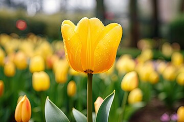 Yellow tulip in the garden.