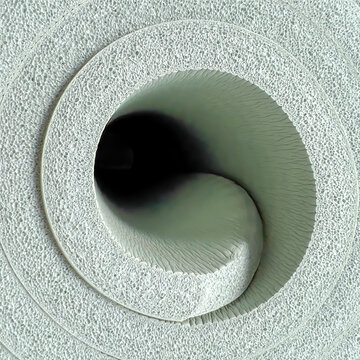 Top down view of one end of a yoga mat made of sponge foam (a nontoxic, petroleum-based, oil-resistant synthetic rubber), rolled up for temporary storage