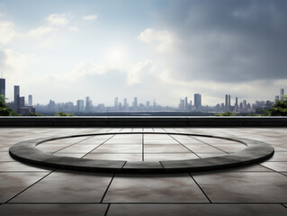 Fototapeta premium An empty parking lot with the city skyline in the background