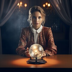 Beautiful  woman fortune teller using crystal ball - obrazy, fototapety, plakaty