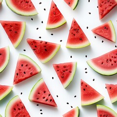 Slices of watermelon and seeds seamless pattern background
