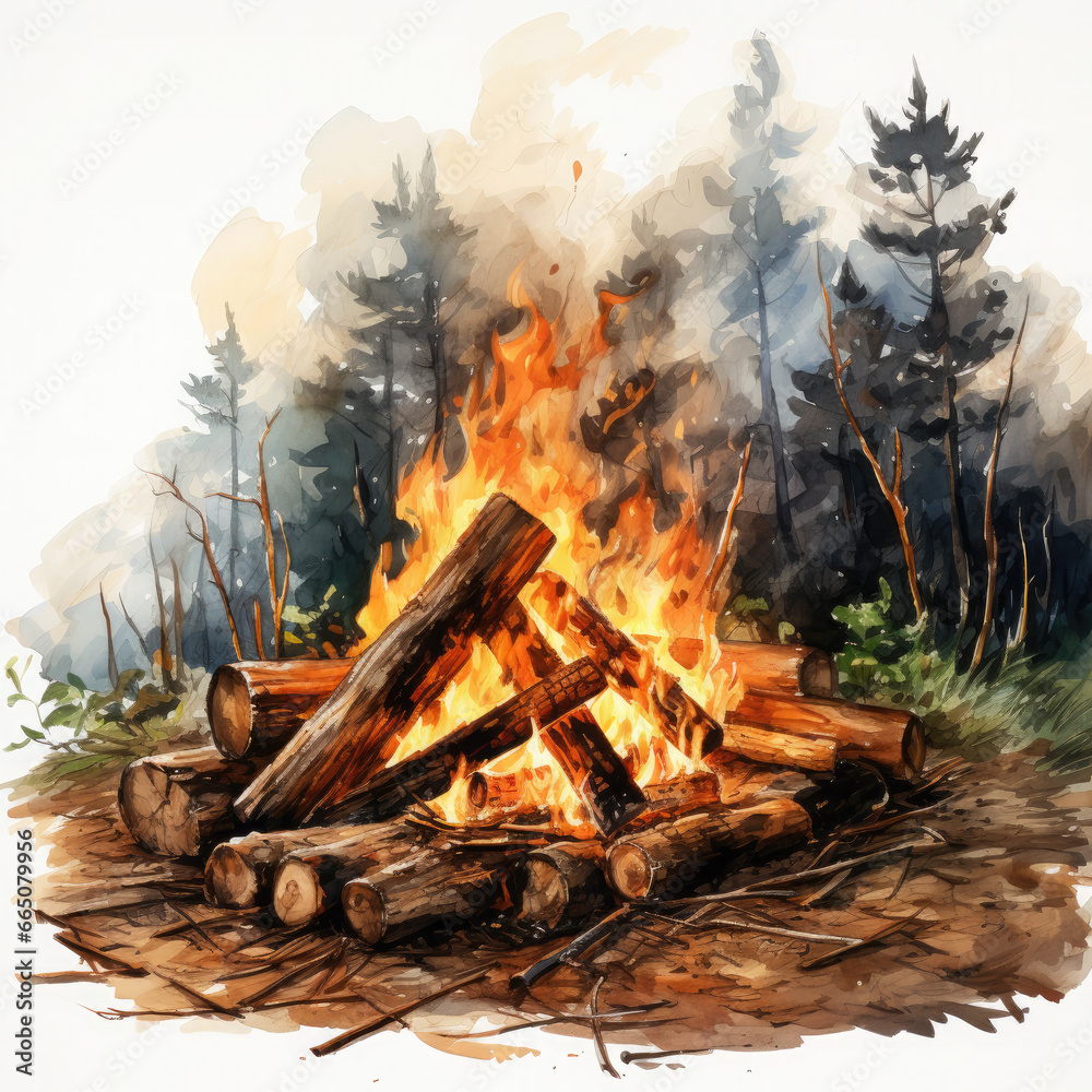 Wall mural Waterco Campfire Sublimation Graphic illustration, Generative Ai