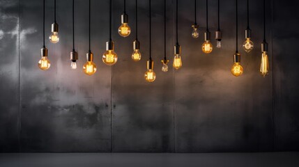Industrial Elegance: Enhance your loft-style decor with a set of retro Edison lamps. The gray concrete background sets the perfect tone