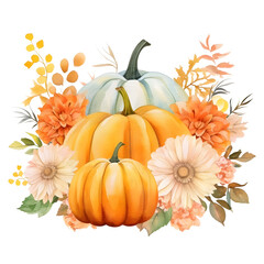 Fall Autumn Watercolor Pumpkin Clip Art, Fall Autumn Watercolor Illustration, Floral Design Clip Art