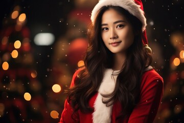 Asian Female As Christmas Santa Winter Setting Generative AI