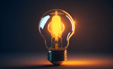 Glowing electric light bulb on dark background. 3D Rendering