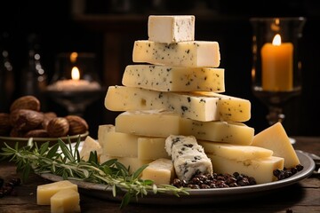 Cheese Delight ,An Assortment of Cheeses on a table