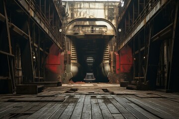 Picture of a vessel's bulkhead inside a floating dry dock. Generative AI - obrazy, fototapety, plakaty