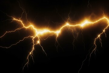 Black background with isolated thunder lightning bolts, representing an abstract concept of electricity. Generative AI