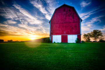 Red barn on farm in western New York