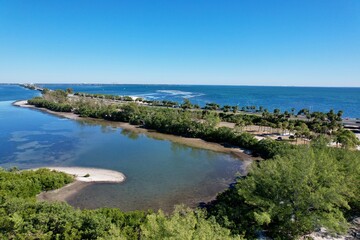 Fototapeta na wymiar An aerial photo of coastline near Skyway Bridge, St. Petersburg, Florida, by drone pilot Anita Denunzio.
