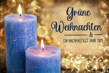 Text Gruene Weihnachten, Means Green Christmas, Candles, Warm Atmosphere
