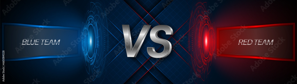 Poster Versus between red and blue on dark background. Background concept for gaming and other competitions with empty space for design. Letter VS for a two-team match.	