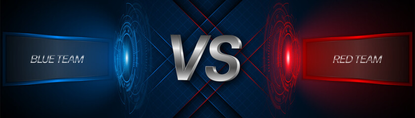 Versus between red and blue on dark background. Background concept for gaming and other competitions with empty space for design. Letter VS for a two-team match.	