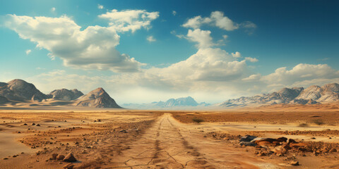 Fototapeta na wymiar An empty dirt road leading to the mountains