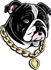 funny sticker de bulldog frances de raza pura con cadena de oro de lujo de corazón canino