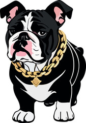 funny luxurious bulldog puppy with gold chain with medallion emblem type vector
