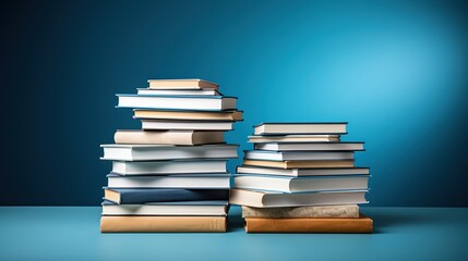 On a stacks of books lies o blue background, learning and development